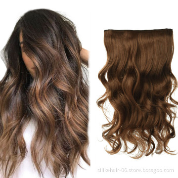 Wholesale 24 inche Brown Long Wavy One Piece Clip in Hair Extensions for Black Russian White Women Synthetic Hair Extensions